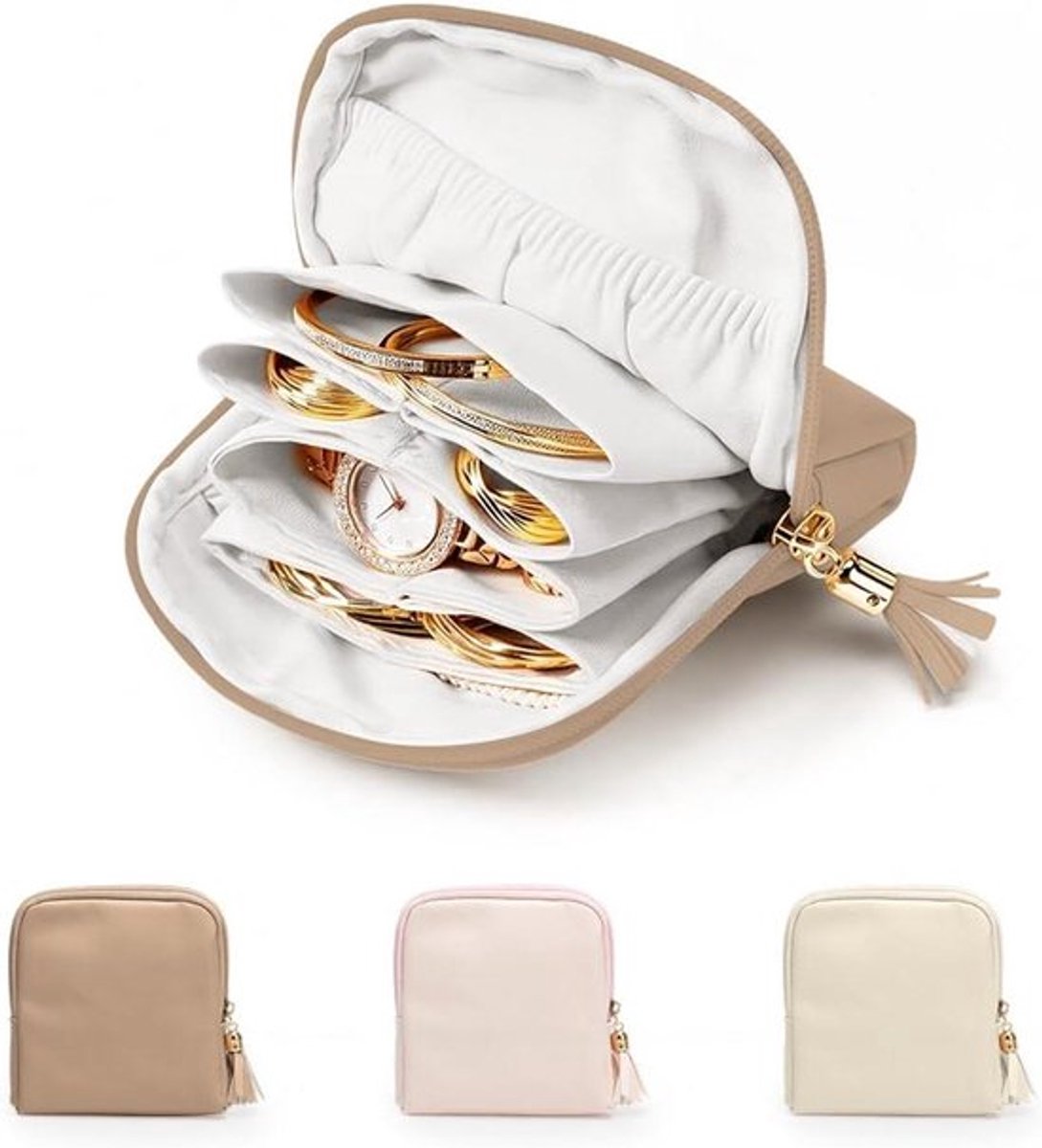 Sieradendoosje met fluwelen binnenvoering - reis sieraden organizer voor ringen oorbellen halskettingen - cadeau voor vrouwen - bruin.