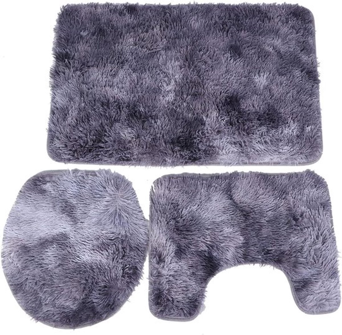 Badkamer Tapijt Set - 3-delige Shag Rug en Antislip Toiletmat - Wasbare Toiletdekselmat in Paars