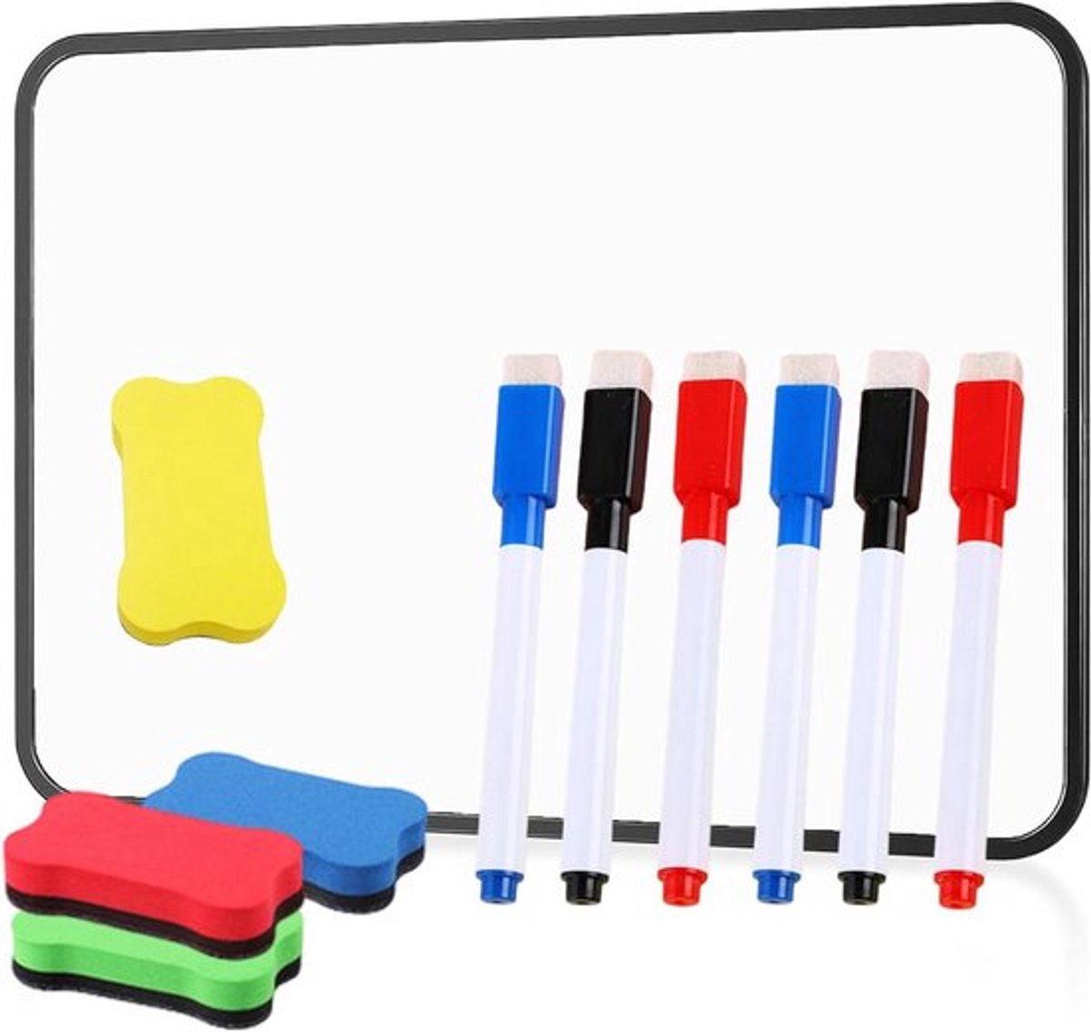 Klein Droog Wisbaar Whiteboard Set - 18 Stuks - Draagbaar Mini Whiteboard 21 x 30 cm - Dubbelzijdig met Pennen en Gummen - Tekenen Leren Studenten - Kleur Willekeurig
