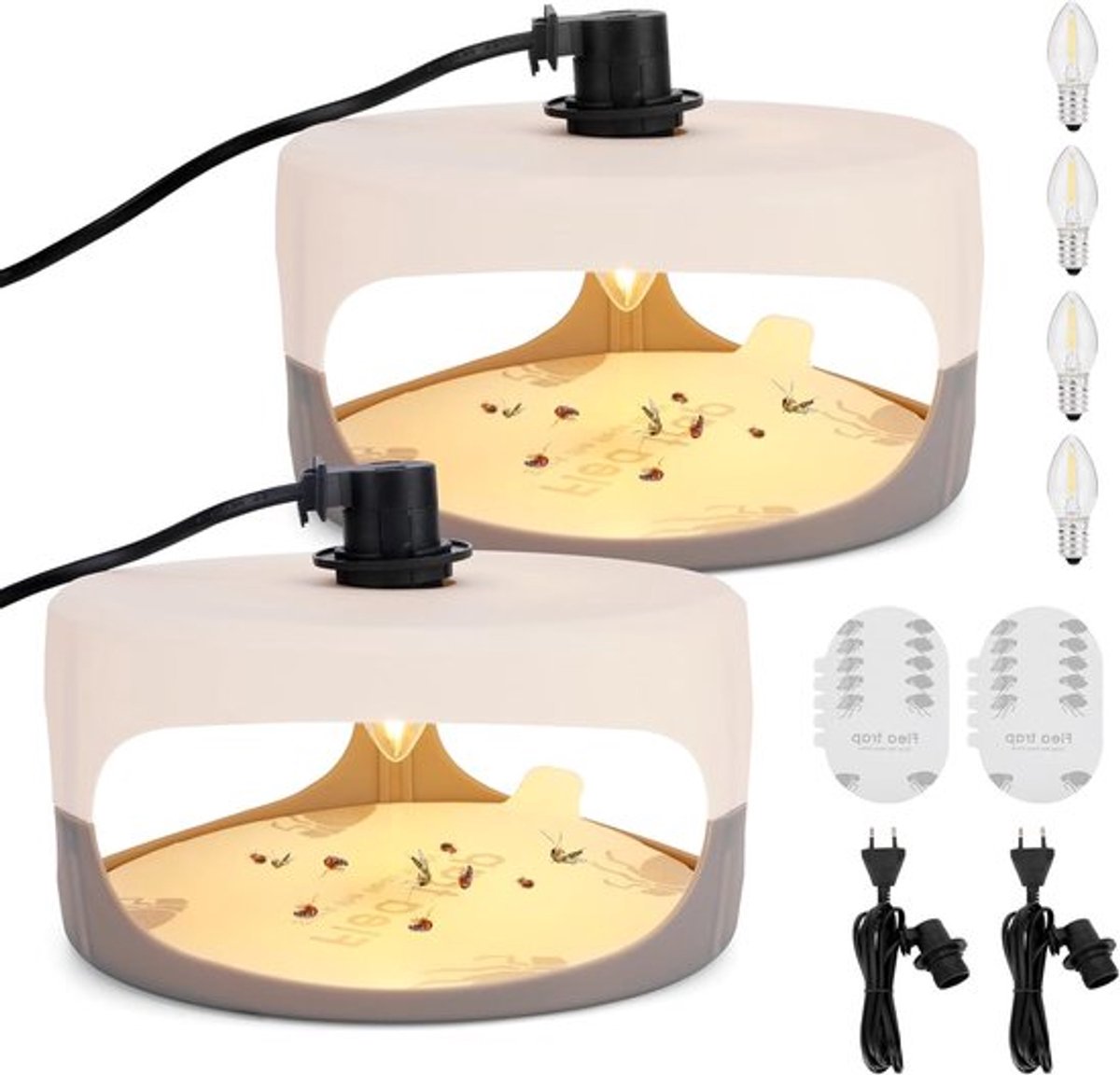 Effectieve Vlooienlamp Set met 10 Plakpads en 4 Lampen - Binnen Vlooienval, Bedwantsenval en Vlooienbestrijding voor Woonkamer, Keuken en Slaapkamer