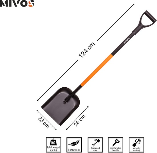 Zandschep van koolstofstaal 124 cm voor bouw en tuinwerk met D-greep EU-made Shoval van Merkloos	 — afbeelding 2