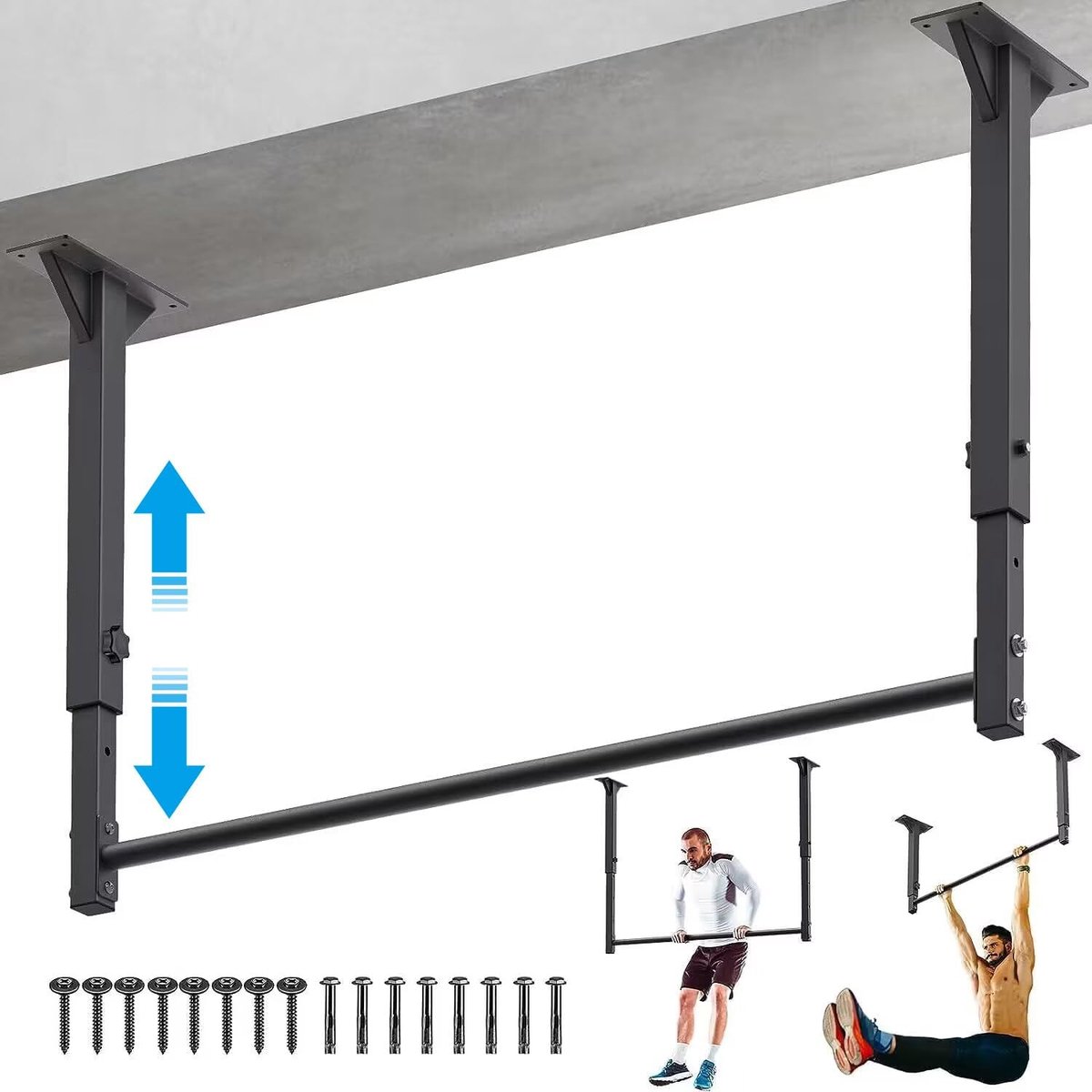 SnelShoppen - Heavy Duty Plafond Trekstang - Verstelbare Hoogte, Comfortabele Grip, Eenvoudige Installatie - Ideaal voor Thuis Gym Workout - Ondersteu