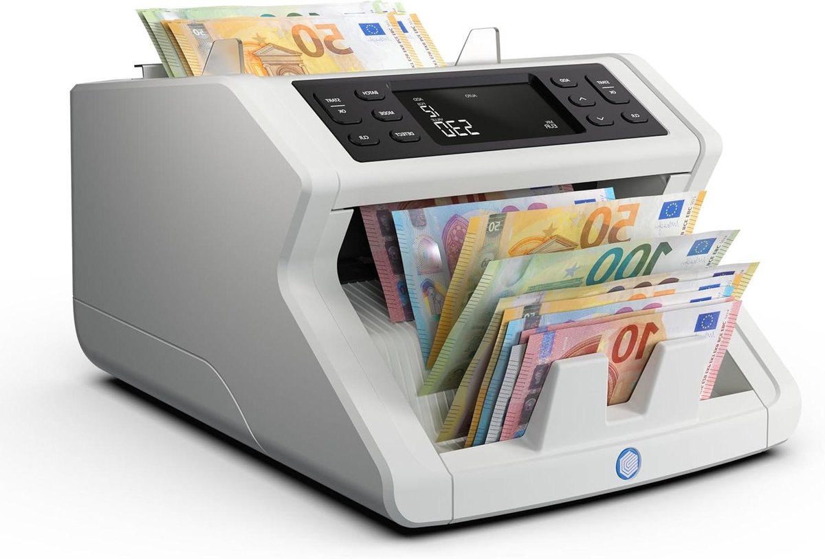 Geldtelmachine - Biljetteller - Waarde Tellen - Vijfvoudige Detectie - 29.5 x 25 x 18 cm - Wit