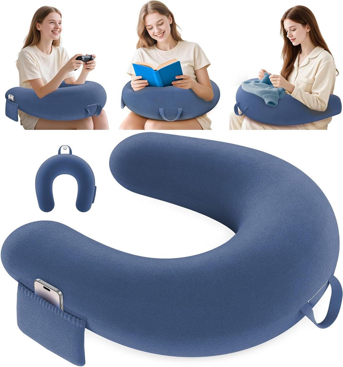 Leeskussen Bureaukussen - Armsteun Kussen - Comfortabel Lezen - Ergonomisch U-vorm - 339 x 265 cm - Blauw