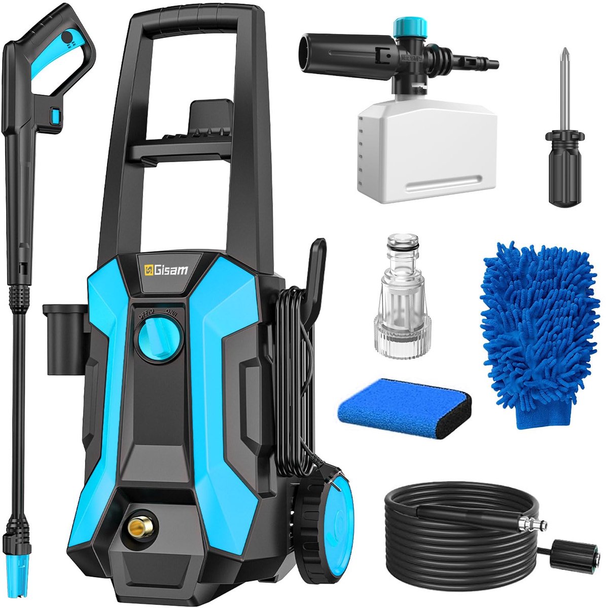 SnelShoppen - Hogedrukreiniger 2200 Watt, 180 Bar, 480 l/u, Slanghaspel met 8 m Slang, Accessoireset met Zeepfles en Schuimmondstuk voor Tuin en Auto