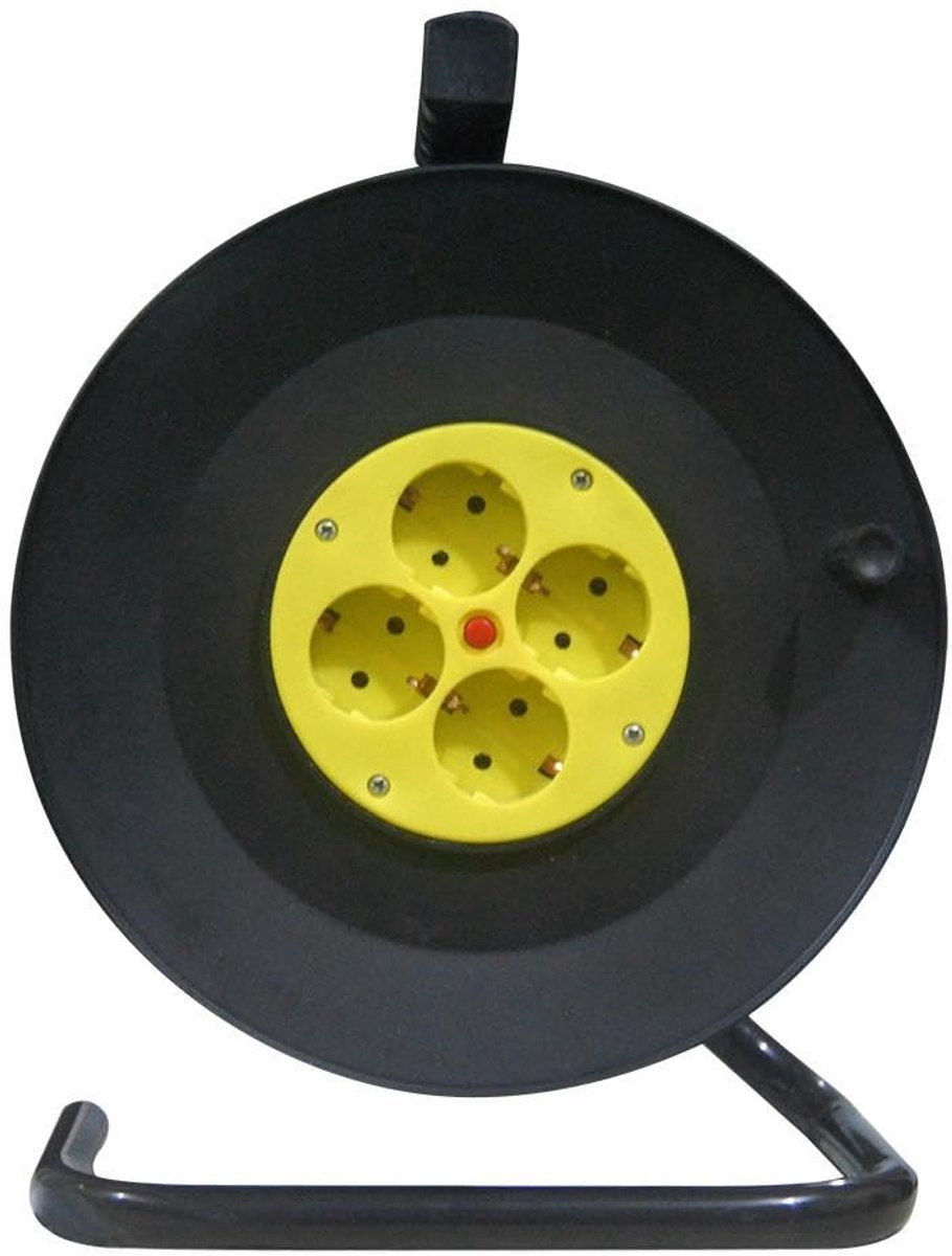 SnelShoppen - Kabelhaspel met 4 Stopcontacten, 50 m Koperen Kabel 3 g x 1,5 mm, Veiligheidsthermostaat, Belastbaar tot 3250 W, Ideaal voor Tuin, Campi