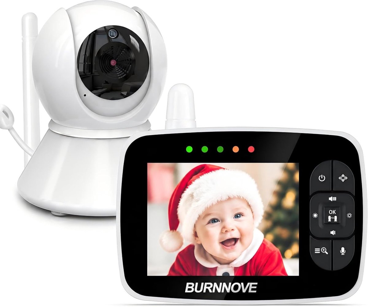SnelShoppen - Babyfoon met Camera 3,5 Inch HD-Scherm, 355°/120° Pan-Tilt, ECO-Modus, Nachtzicht, Tweeweg-Audio, Temperatuuralarm, Slaapliedjes voor Ki