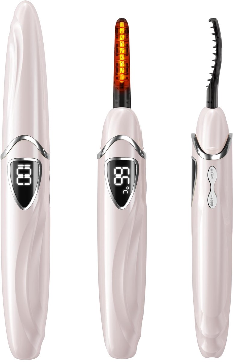 SnelShoppen - EYECURL Verwarmde Wimperkruller, Oplaadbare Draagbare Elektrische Wimperkruller met 10s Verwarming, Koraal/Zilver, Perfect voor Feest en
