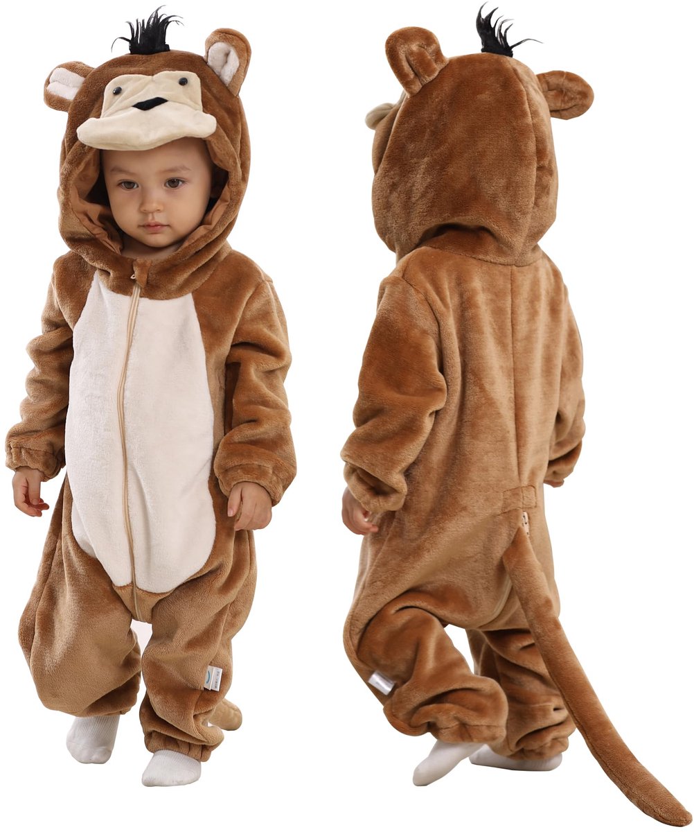 SnelShoppen - Doladola Baby Hooded Onesies Cartoon Dier Romper Baby Loungewear Pasgeboren Jumpsuit Aap 6-12 maanden