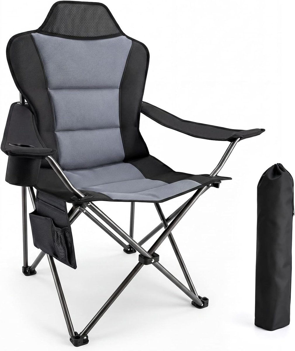 SnelShoppen - Opvouwbare Campingstoel XXL met Hoge Rugleuning, Vouwstoel voor Strand, Visstoel, Klapkruk, Olijfgroen, Ideaal voor Camping en Tuin