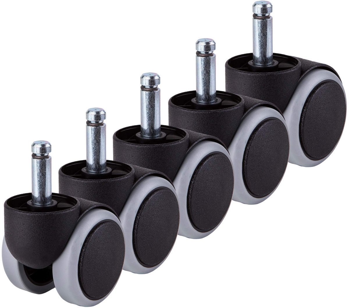 SnelShoppen - Pack van 5 rubberen wielen 50 mm voor kantoorstoelen - Draaibare vervangingswielen met dubbele wielen (5 stuks, Ø 10 mm)