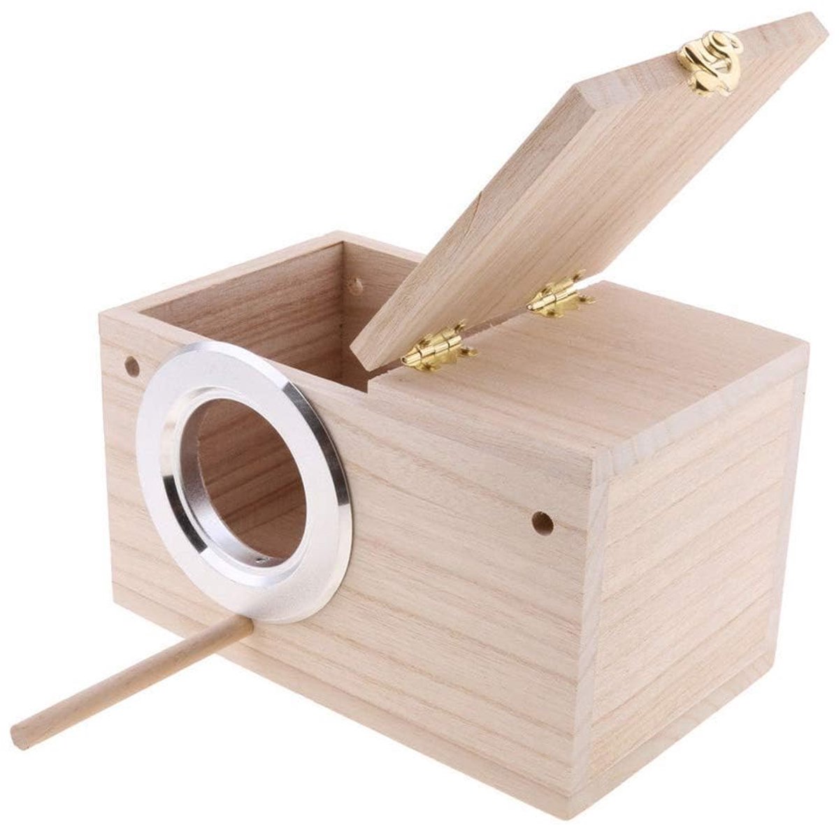 SnelShoppen - PIVBY Parkietennestje Vogelhuis voor Parkieten en Tortelduifjes, Natuurlijk Hout, Maat 7,94x29 cm, Scharnierend Deksel voor Eenvoudige R