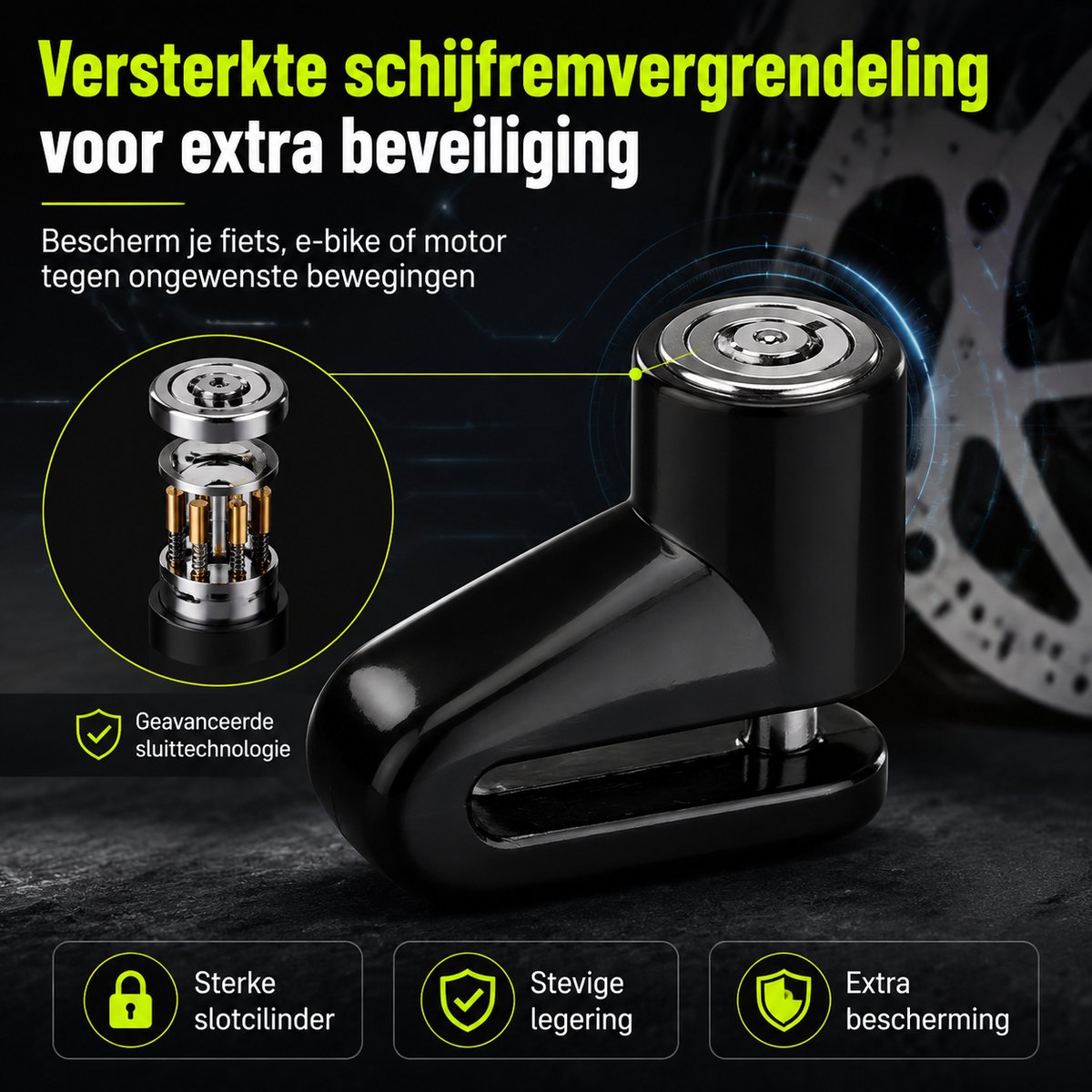 Schijfremslot - Remschijfslot voor Motor en Scooter - 7 mm - Reminderkabel – foto 7