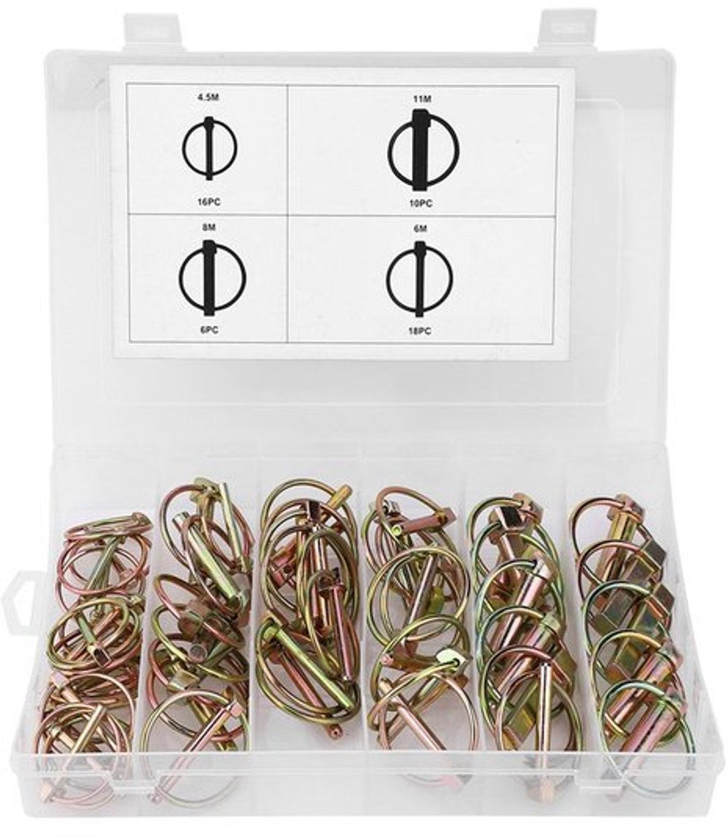 Lynch-pin assortiment kit - 50-delige set - Veiligheidspinnen voor landbouw - Stalen ringvormig - Geschikt voor tractoren - Inclusief Div...