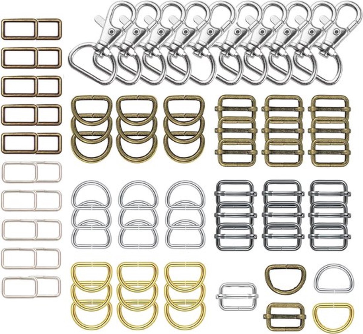 Sleutelhangers met karabijnhaken en schuifgespen - 80 stuks, 20 mm - voor handtas, portemonnee, riemen - naaiprojecten.