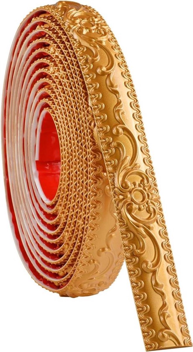 Lijmlijsten voor wand- en plafonddecoratie - zelfklevend - 3D-behangrand - kleverige tegelranden - decoratieve randen voor spiegelrand en tv-achtergrondmuur - goud - 3,6 cm breed x 5 m lang