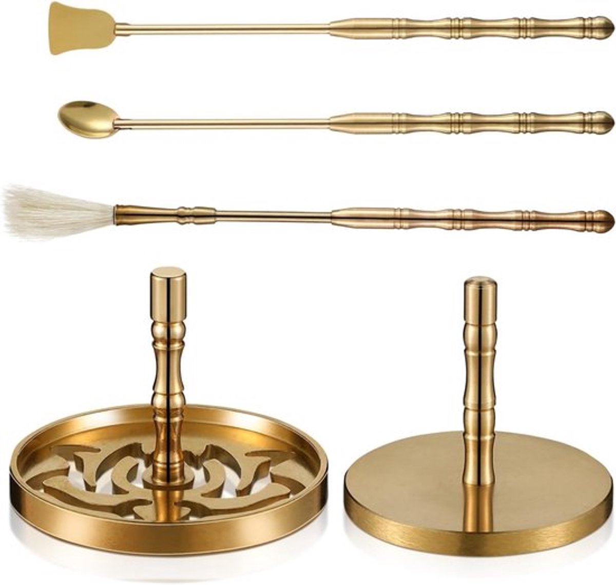 Vijfdelige set messing wierookhouder voor stokjes, DIY wierook maken met lepel en schep in lotusvorm