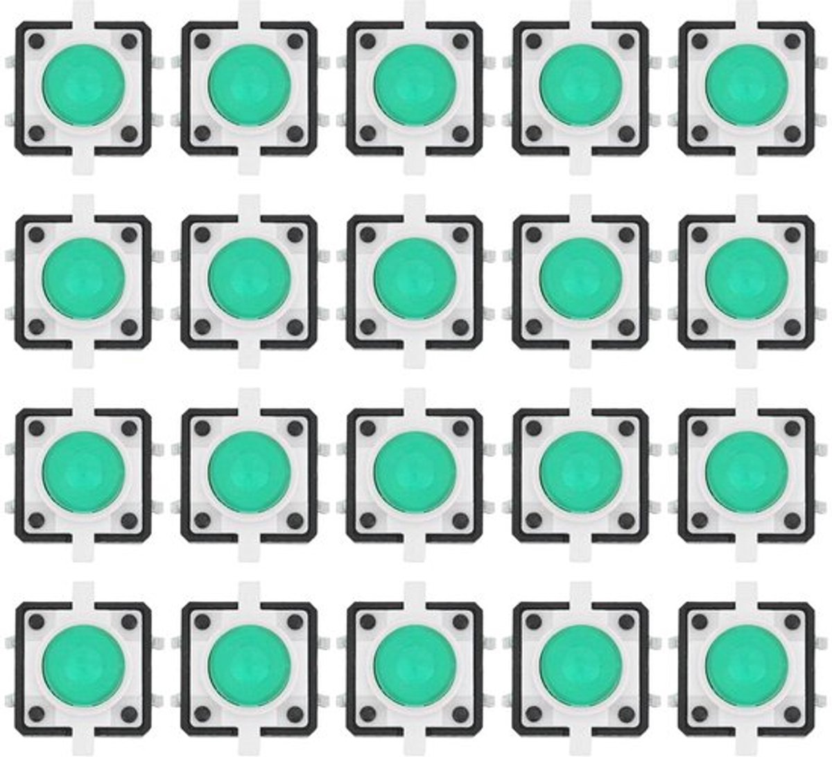 Tactiele drukknopschakelaar met LED - Set van 20 stuks - 12x12x7 mm - Groen - Kortstondige schakelaars - Elektronica componenten
