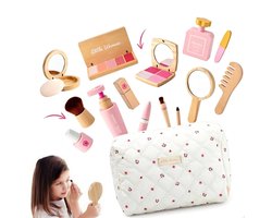 Houten Kinder Make-up Speelset - Voor Meisjes van 3-8 Jaar - Met Oogschaduw/Wimperverf/Parfum/Wangenpoeder/Spiegel/Tas - Rollenspel Speelgoed - Cadeau voor Verjaardag & Feestdagen