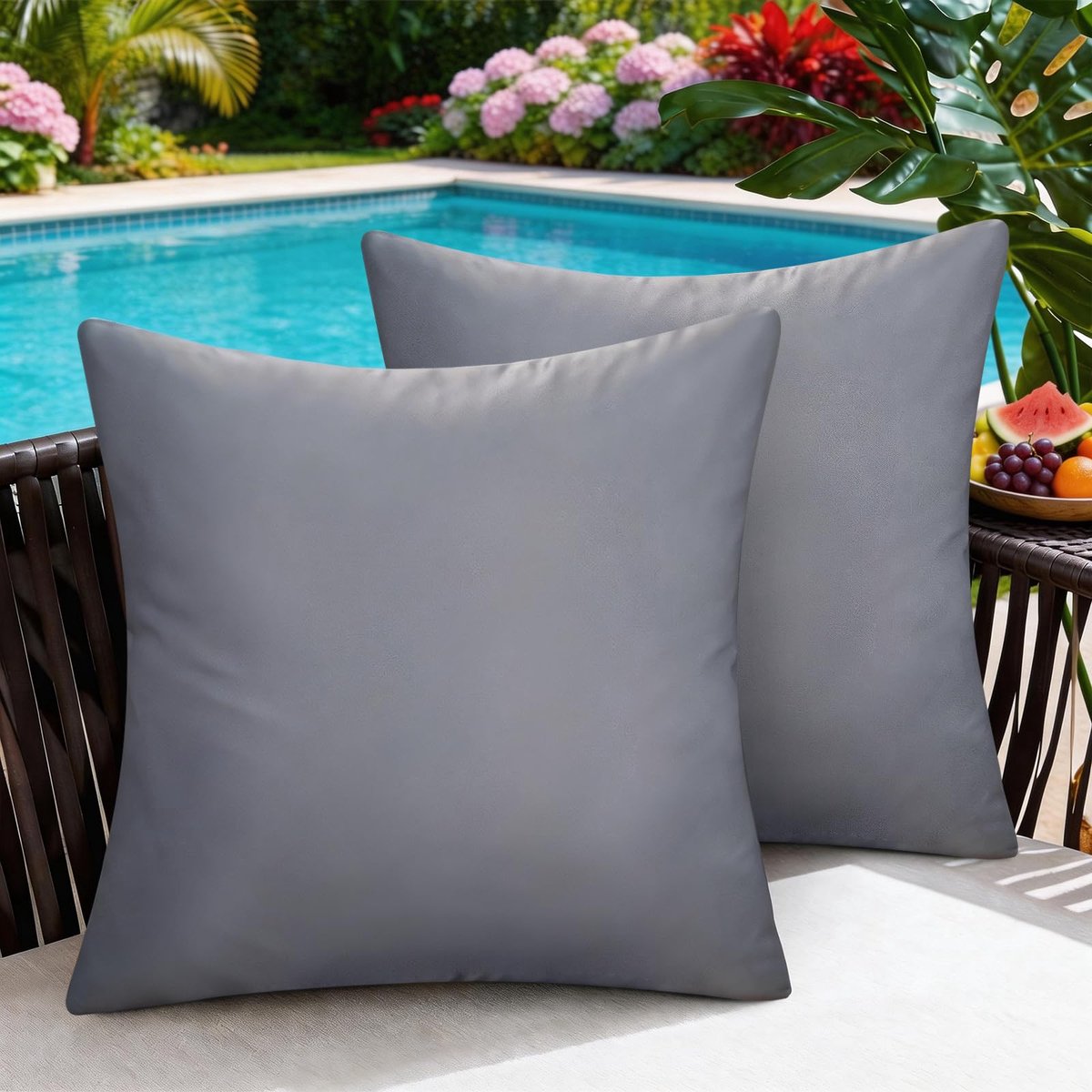SnelShoppen - Set van 2 Grijze Weerbestendige Kussenslopen voor Buiten - Waterdicht Polyester met Linnenlook - 50x50 cm - Perfect voor Tuin, Balkon en