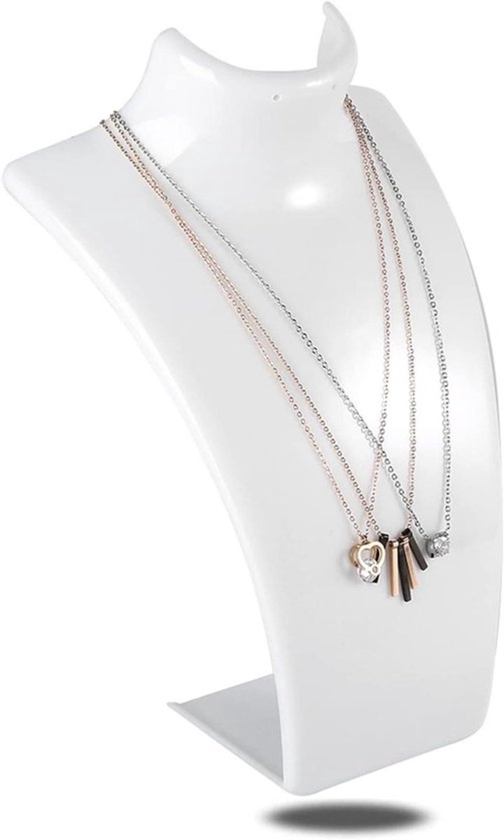 Sieradenstandaard wit voor halskettingen en oorbellen - Mannequin buste voor sieraden - Kunststof mannequin standaard in wit metaalimitatie