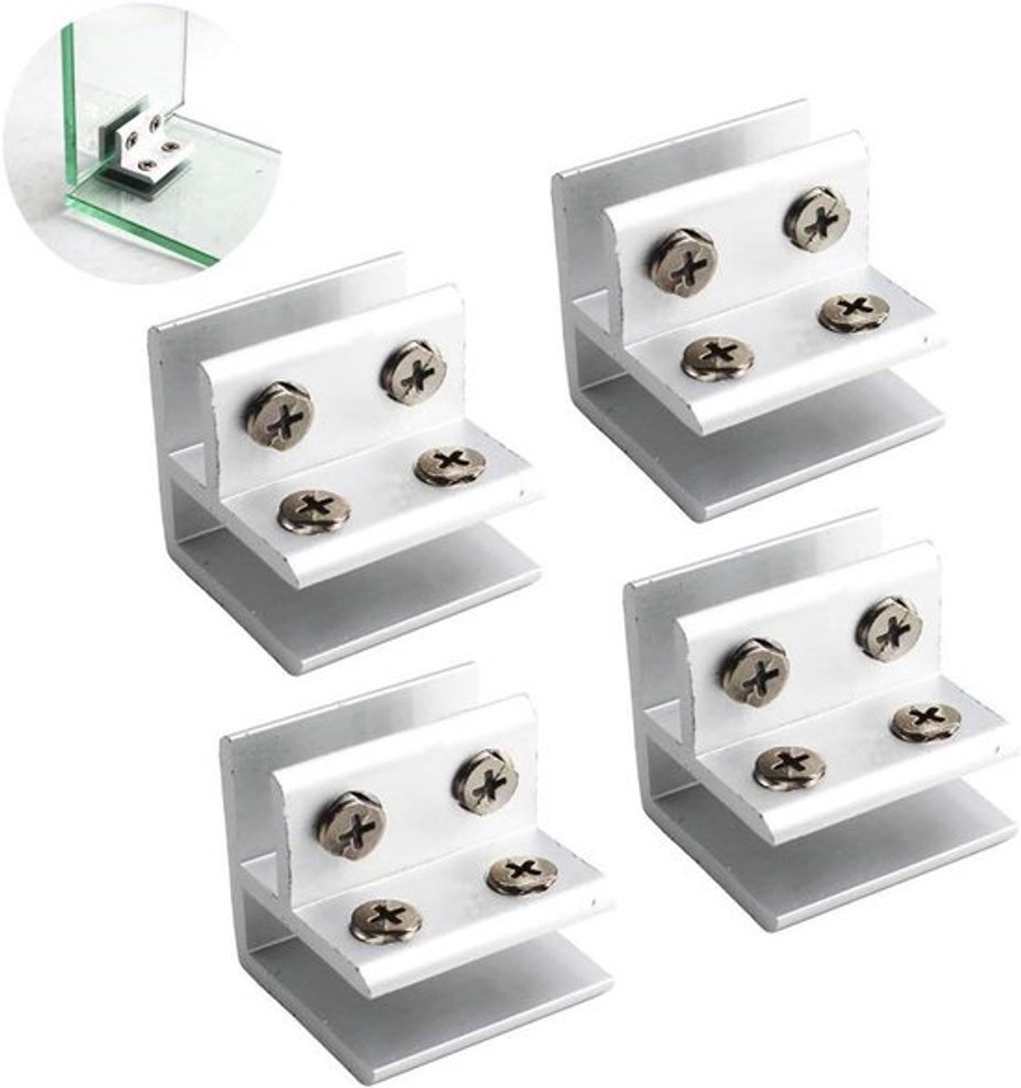 Aluminiumlegering glasklemmen voor 10-12mm dik glas - bevestigingsbeugels met schroeven (set van 4) - montage voor glasplaten