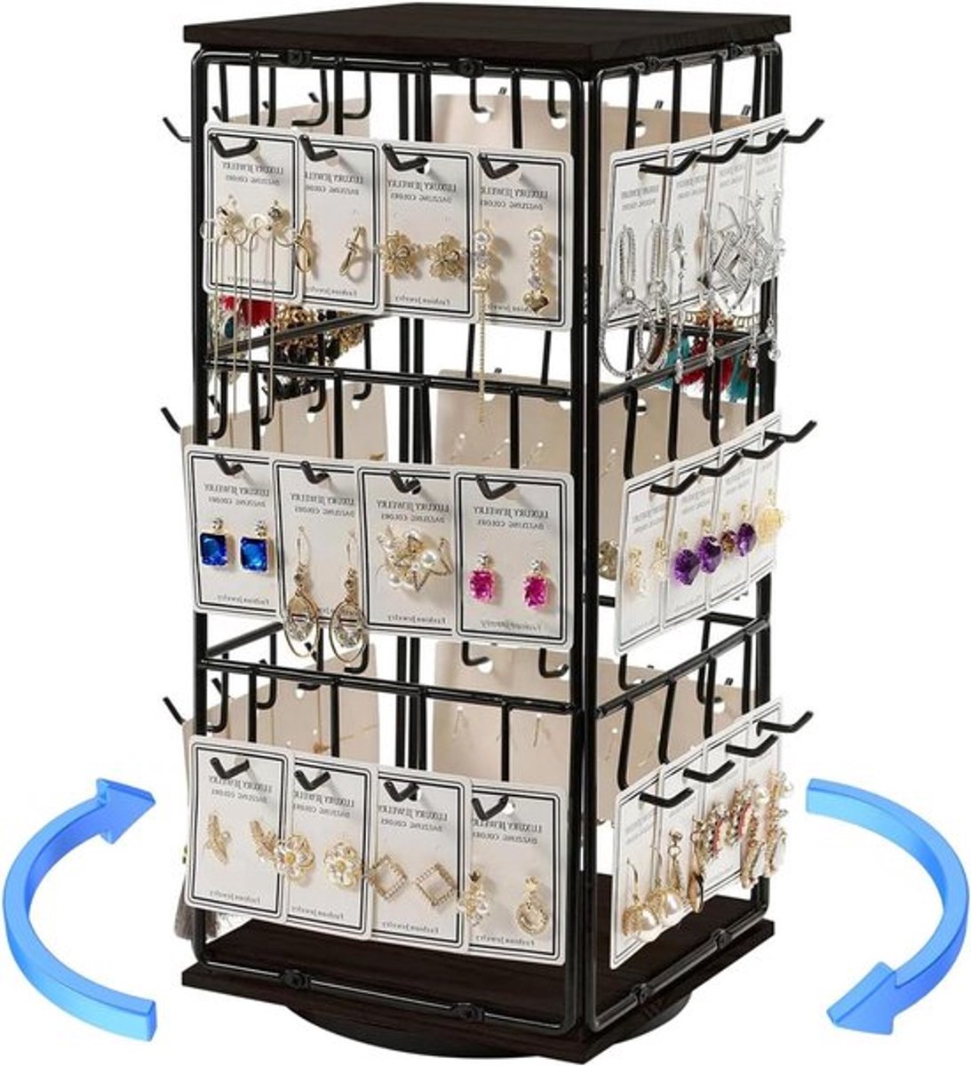 Oorbellen Opbergdisplay met 3 Etages en 48 Haken - Houten Sieradenorganizer in Bruin