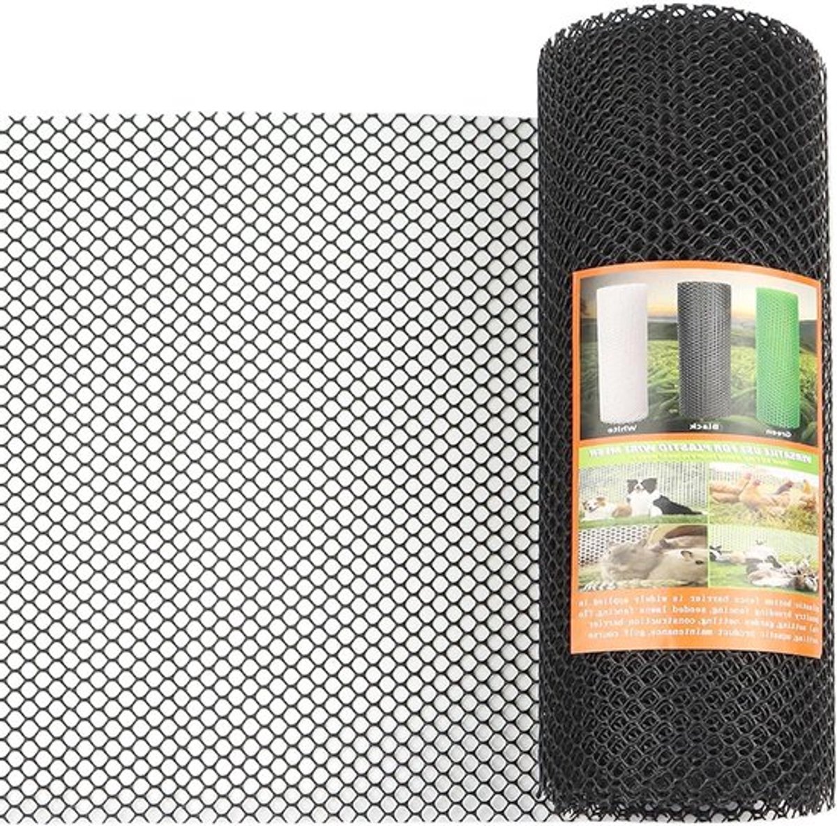 Kippenhek van plastic, 8 mm gaas voor kippen, konijnen en tuinomheining - 40 cm x 3 m