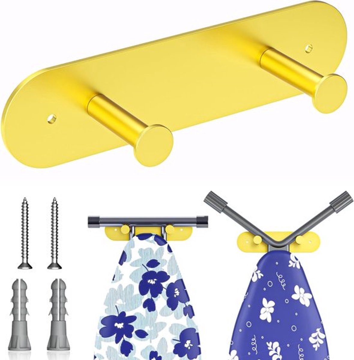 Muurbeugel voor Strijkplank met Verwijderbare Haken, Ideaal voor Wasruimtes en Efficiënte Opslag van Strijkaccessoires