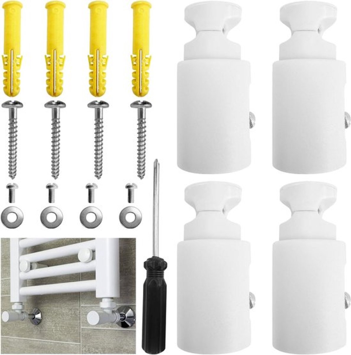 Set van 4 handdoekrail beugels voor verwarmde radiatoren - wit - inclusief bevestigingsmateriaal