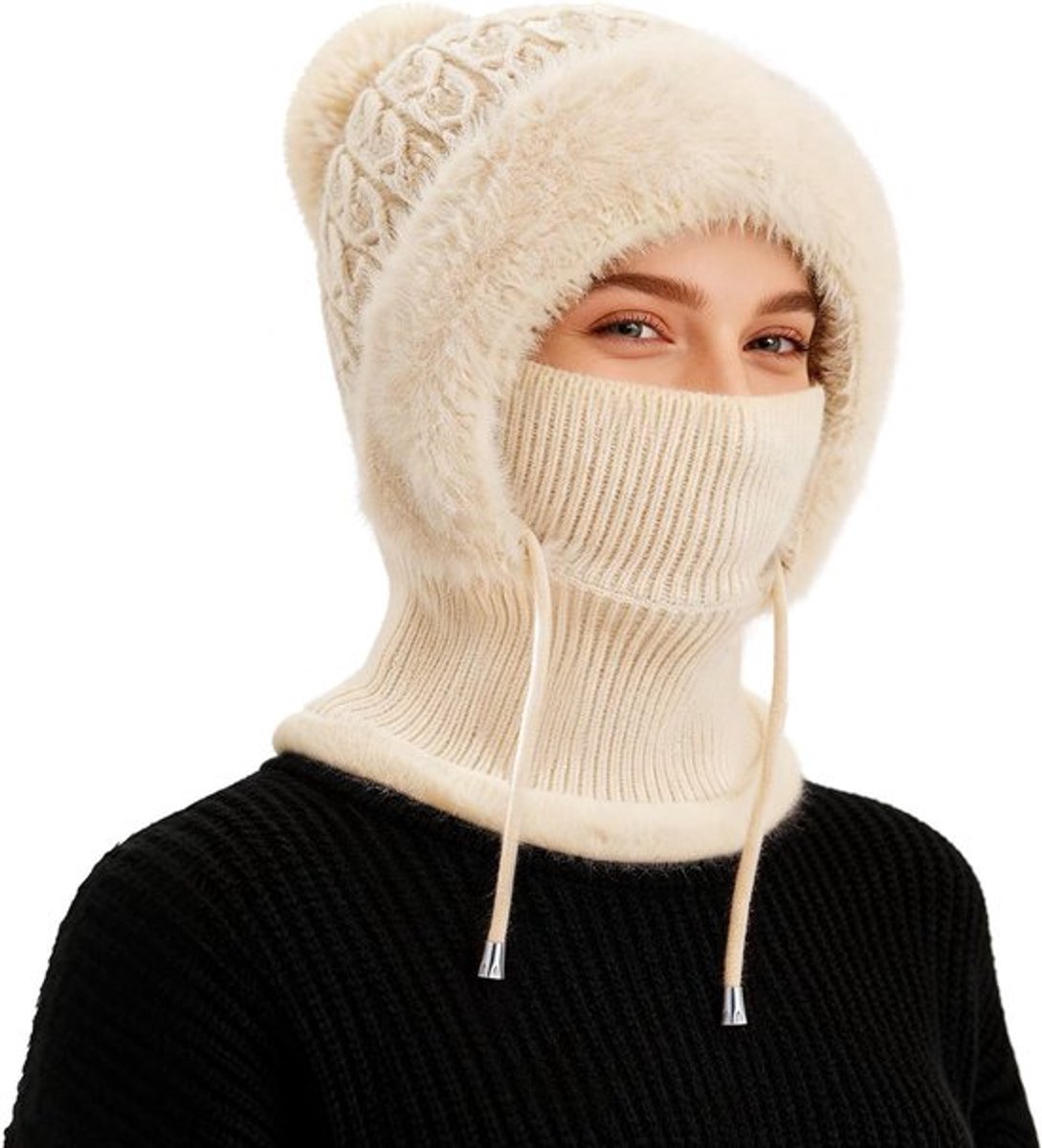 Thermische fleece balaklava voor dames, winddicht ski masker, multifunctionele wintermuts met nekwarmer en hoed