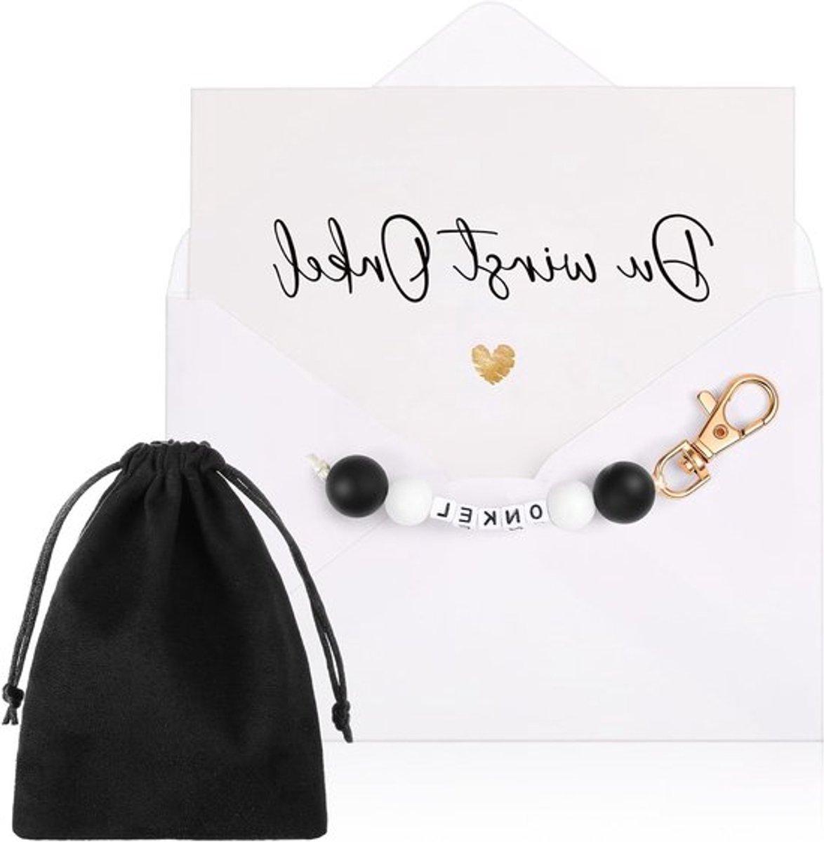 Giftset Sleutelhanger met Vraagkaart en Envelop - Perfect Cadeau voor Vriendin of Vrouw met Sieraden Tas