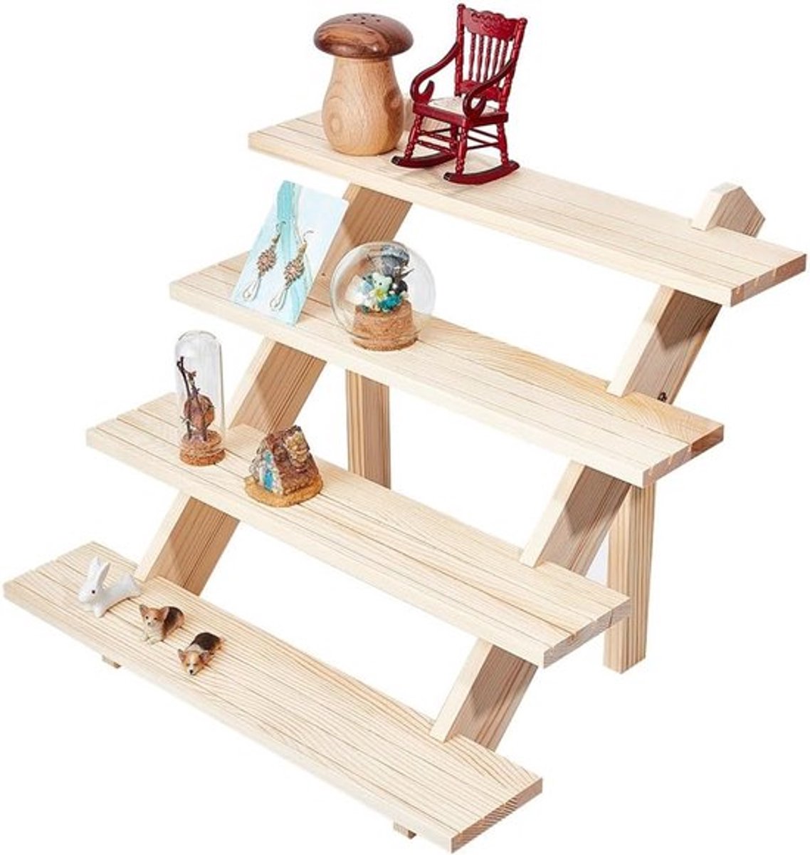 4-Tier Oorbellen Display Riser van Hout, Verstelbare Oorbellenhouder voor Sieraden, Perfect voor Ambachten en Winkeldisplay, 39 x 40 x 32 cm