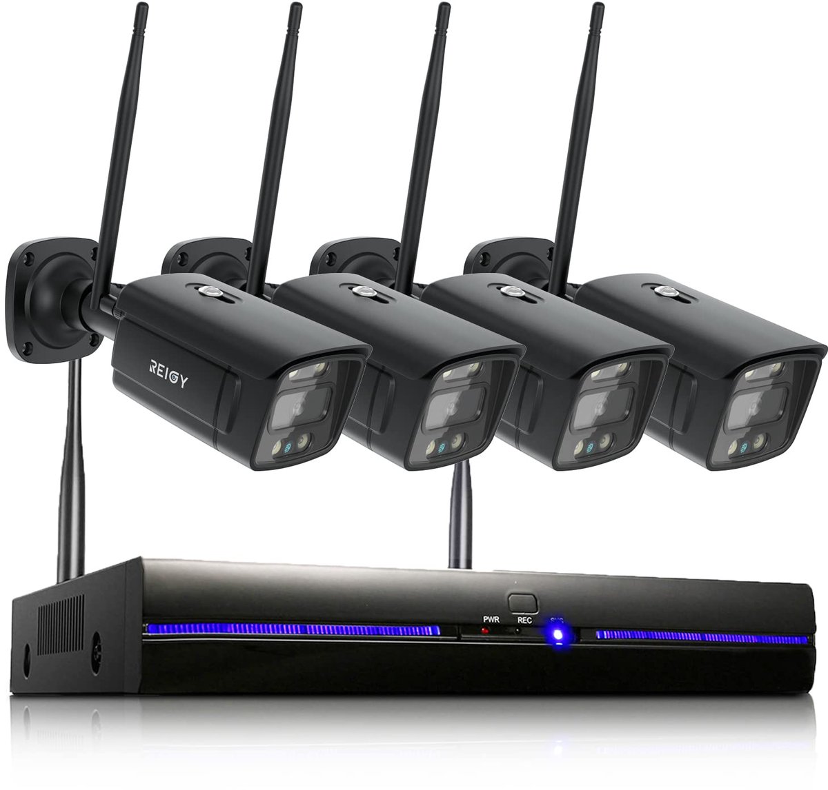 SnelShoppen - 3MP Bewakingscamera Systeem Buiten Wifi met Spotlight, Draadloze CCTV Camera Set Outdoor, 8CH NVR + 4x1296P Videobewaking met Tweeweg Au