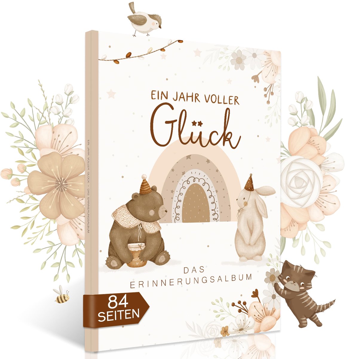 SnelShoppen - Mein erstes Jahr babyalbum, herinneringsboek, babydagboek, DIN A4, cadeau voor meisjes en jongens, fotoalbum, een jaar vol geluk