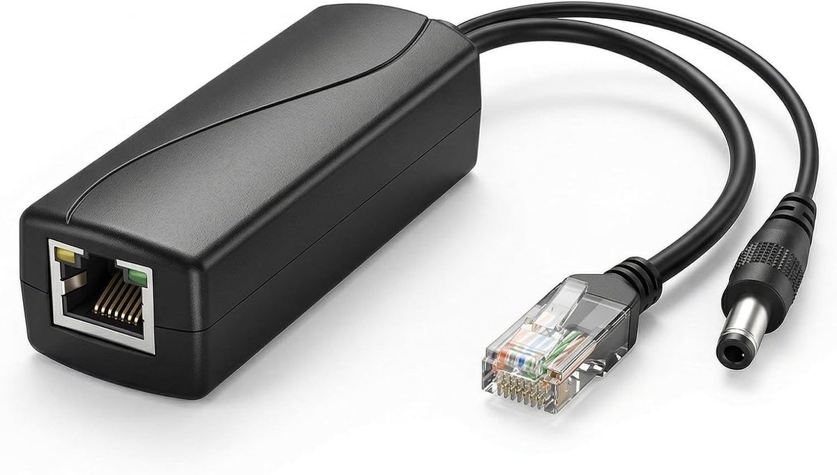 PoE Splitter 48V naar 12V, 1.2A voor IP-camera's en draadloze toegangspunten, compatibel met PoE-switches, DC 5.5 x 2.1 mm aansluiting, betrouwbare stroomvoorziening