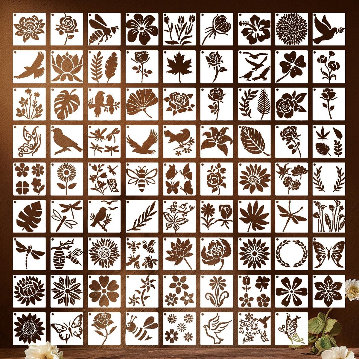 80 Stuks Herbruikbare Sjablonen voor Pasen - Dieren, Insecten en Bloemen voor Creatieve Knutselprojecten, Muurdecoratie en Bullet Journal