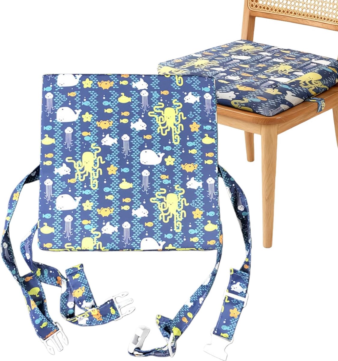 SnelShoppen - Seat Booster Chair 8 cm, Wasbare Kinderstoel met Veiligheidsgordel, Dismountable, Ideaal voor Jongens en Meisjes, Onderwater Wereld Patr