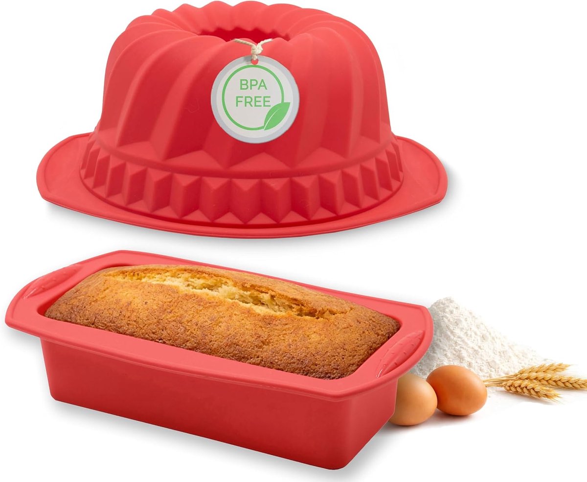 SnelShoppen - Rood Silicone Bakvormen Set van 4 - Ideaal voor Taarten, Muffins, Koekjes en Desserts - Flexibel, Vaatwasserbestendig, Perfect voor Keuk