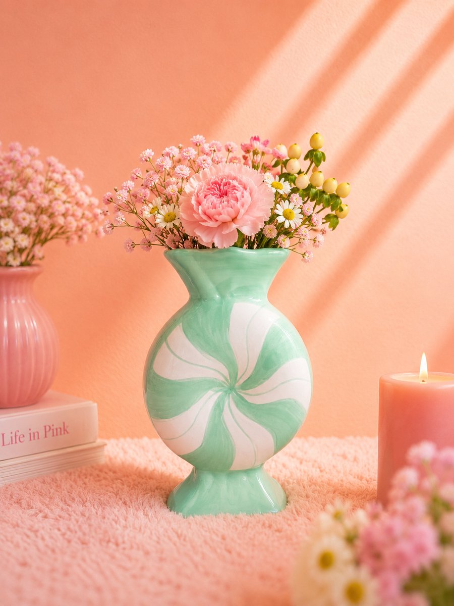 Candy Bloemenvaas | Viva Femme | Vaas | Decoratie | Cadeau | Wonen | Bloemen | Liefde | Wit / Mintgroen | Snoepje | Moederdag