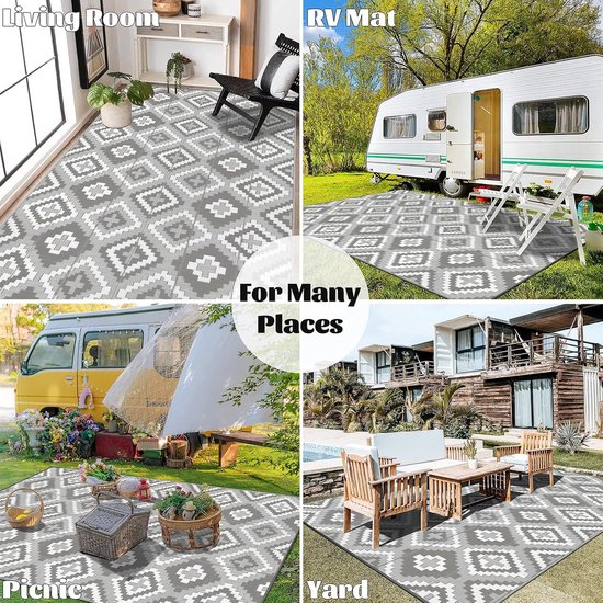 Buitentapijt - Campermat Strotapijt - Terras Buiten Leven - Omkeerbaar UV-bestendig - 240 x 360 cm - Grijs — afbeelding 5