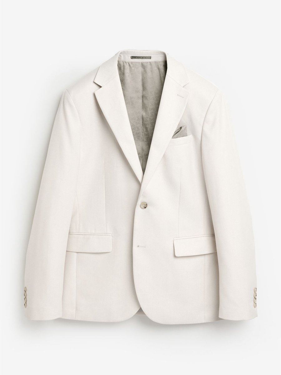 Next - Heren - Slim Fit - Kostuum met textuur: colbert - Long - Naturel