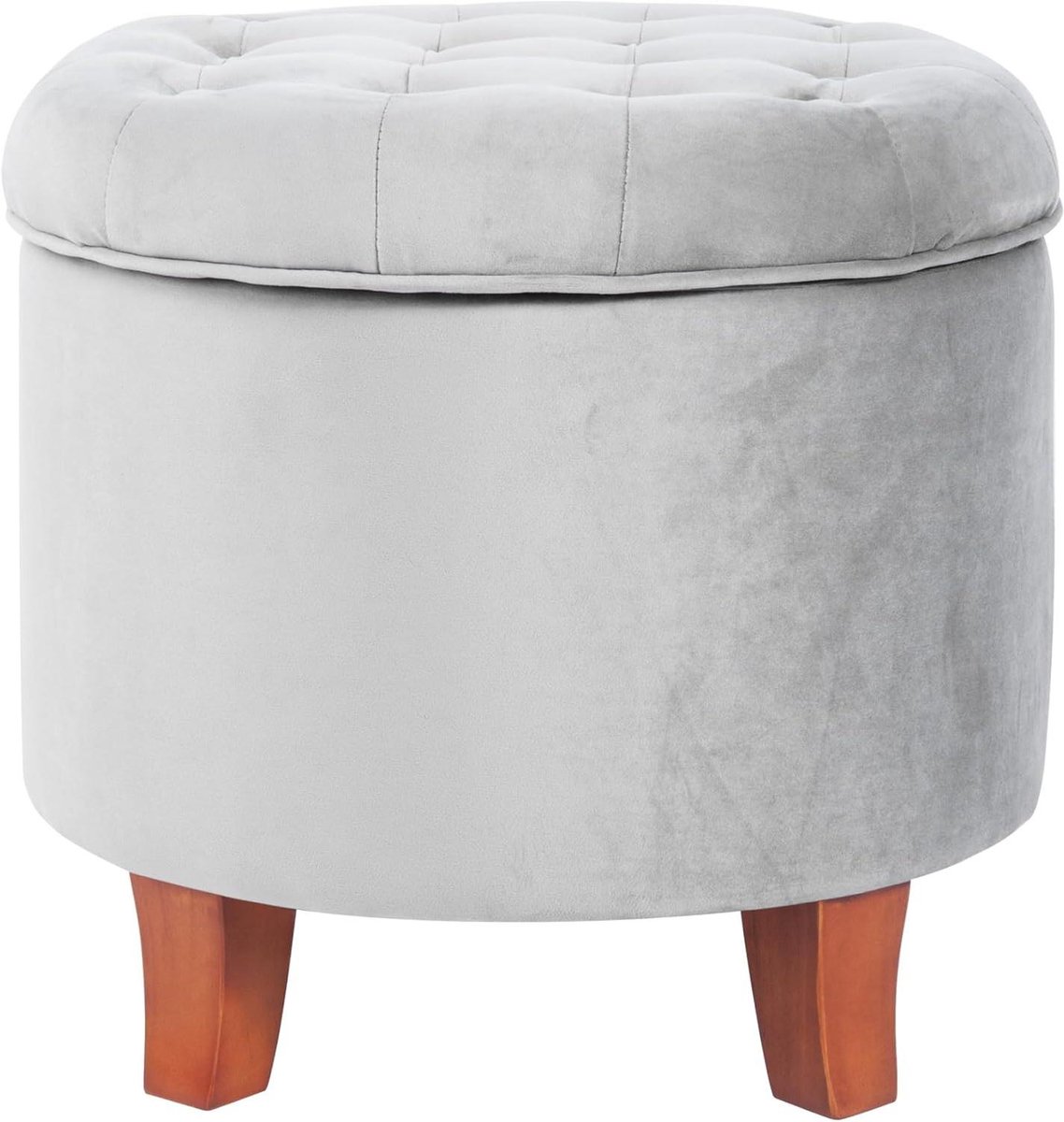 Ronde Opbergkruk - Ottoman met opbergruimte - Woonkamer Organisatie - Fluweel met knopen - 48 cm breed - Grijs