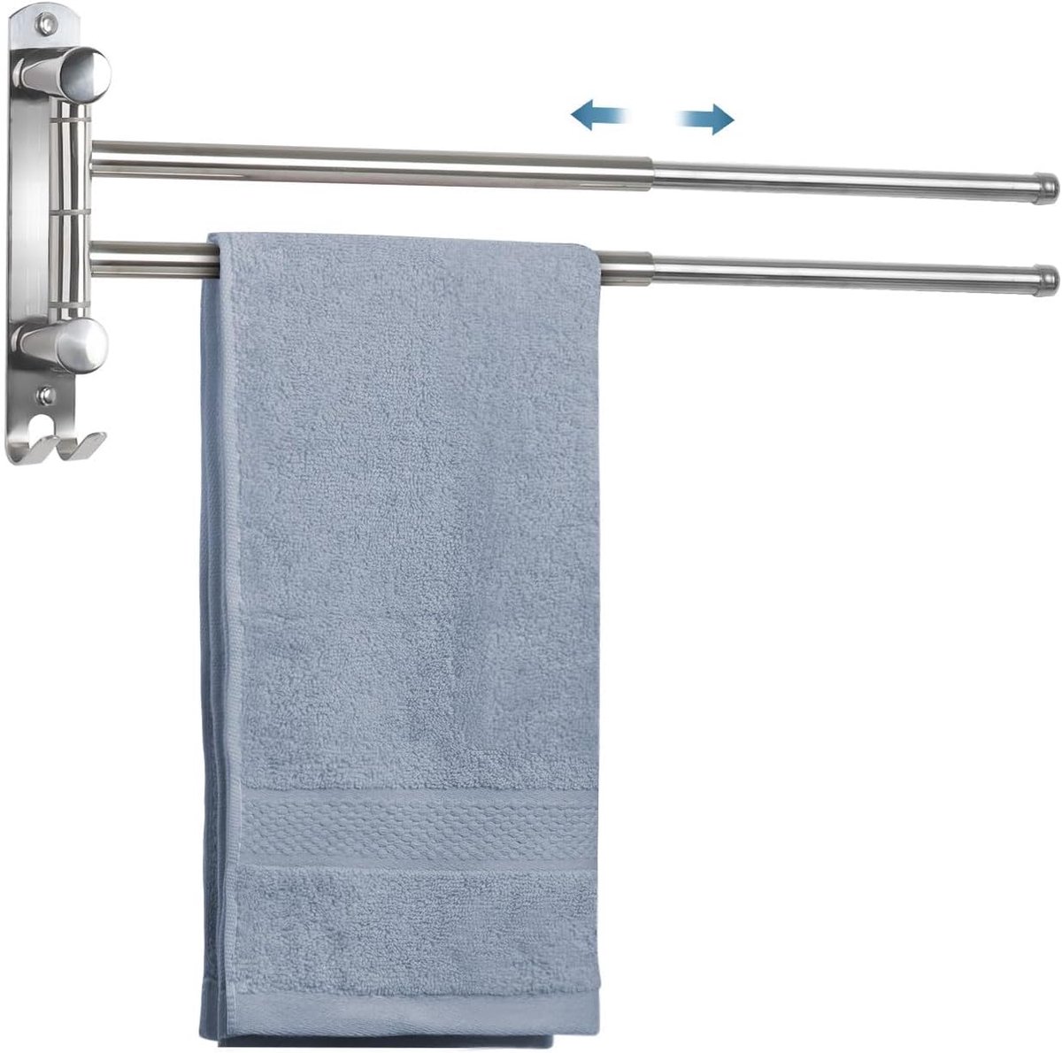 SnelShoppen - Handdoekhouder met 2 Zwenkstangen, Roestvrij Stalen Wandmontage, Uitschuifbare Handdoekstang tot 50 cm voor Badkamer, Keuken, Toilet en
