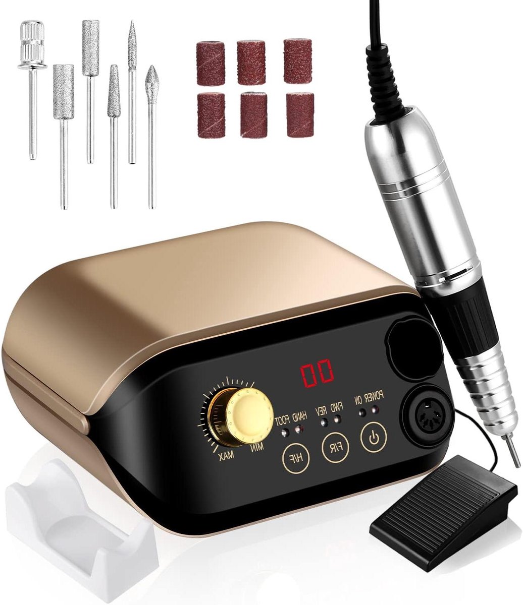 Elektrische Nagelfrees - Manicure Set - Nagels Verzorgen - 35.000 RPM Instelbaar - 6 Opzetstukken - Zwart
