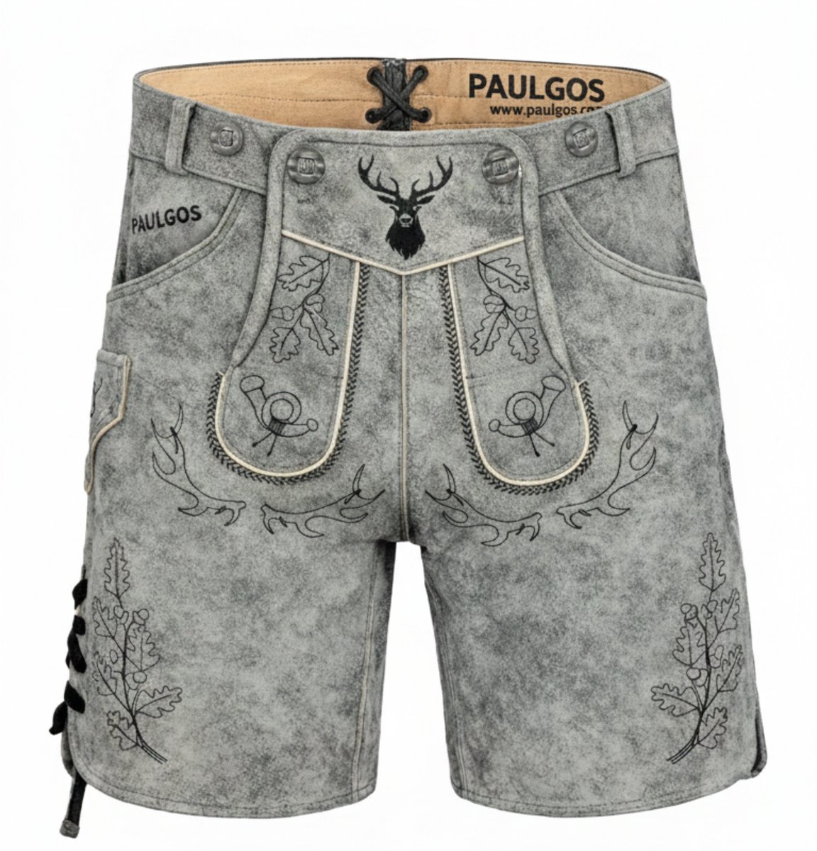 PAULGOS heren-traditionele lederen broek, kort - HK5 ANTIK - echt leer - verkrijgbaar in 3 kleuren - maat 44 - 60
