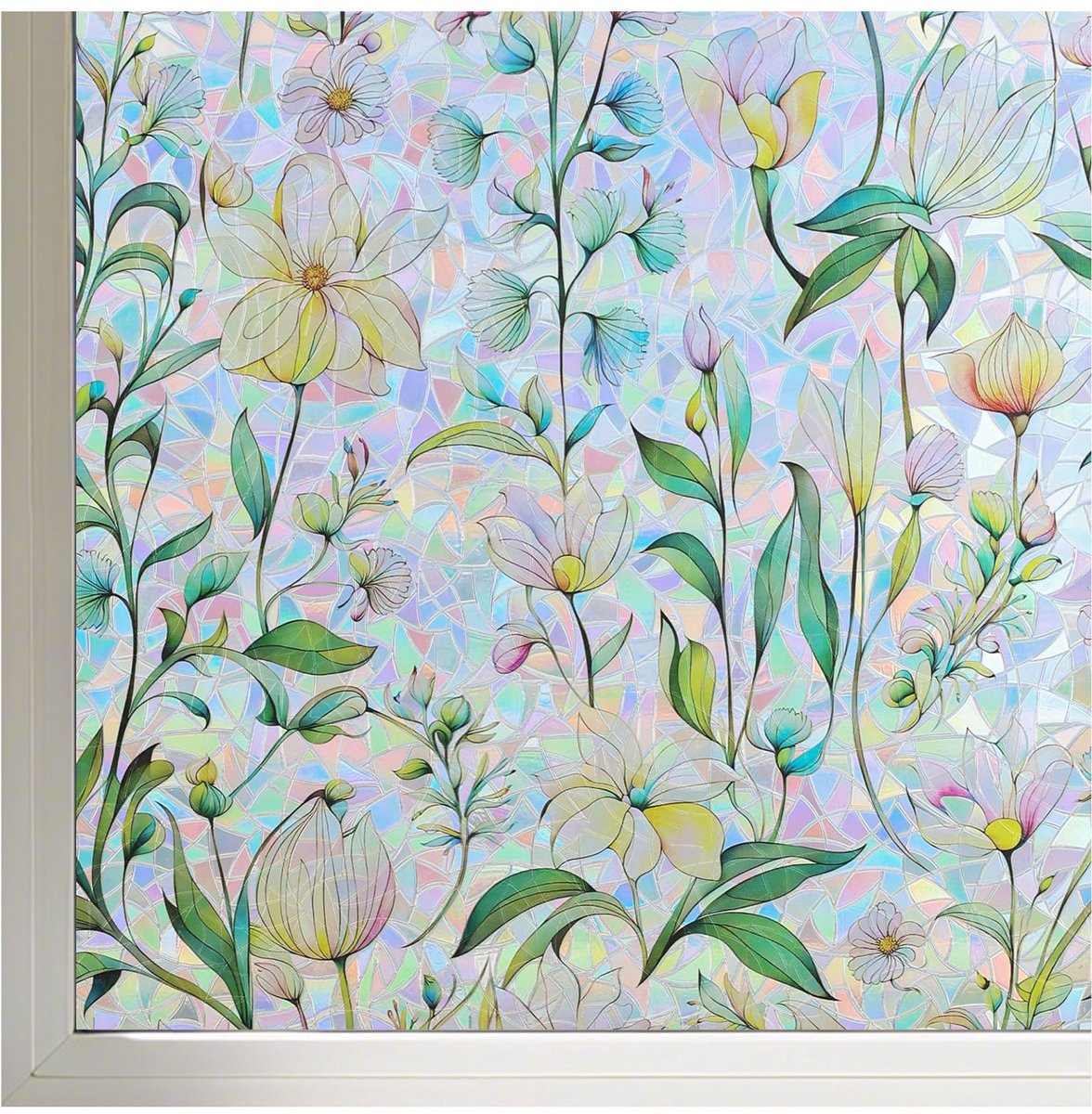 SnelShoppen - Raamfolie Zelfklevend Ondoorzichtig Kleurige Inkijkbescherming met Bloemenpatroon en Regenbooglook 60 x 200 cm voor Woonkamer Keuken en