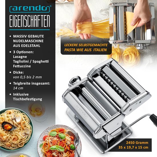 Pastamachine - Deegroller - Ambachtelijke Pasta Maken - 7 Diktes 2 Snijbreedtes - 20 cm Breed - Zilver van Pastamachine — afbeelding 3