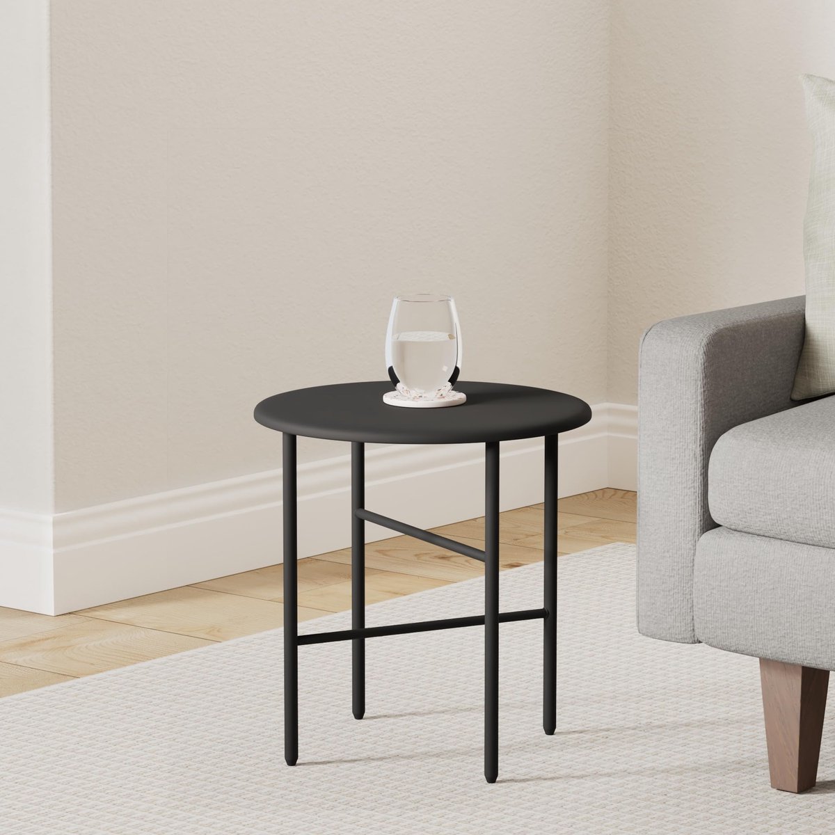 SnelShoppen - Ronde Bijzettafel Metaal - Salontafel voor Binnen en Buiten - Tuintafel Terras - Stevig en Stylish - Ideaal voor Tuin, Balkon, Keuken -