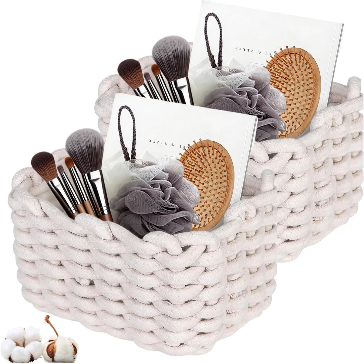 Geweven Katoenen Opbergmand 18 x 14 x 13 cm - Organizer voor Badkamer, Kinderkamer en Woonkamer, Ideaal voor Speelgoed en Accessoires